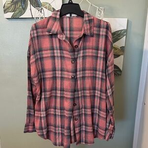 Plaid Button Down Shirt - Pink and Black